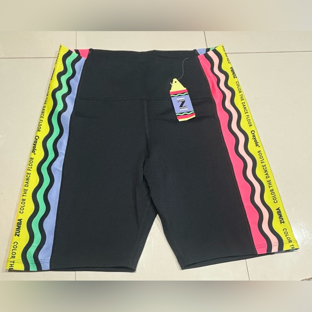 Zumba Fitness Black Athletic Shorts with Multicolor Stripes